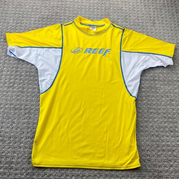 Reef Swim Shirt Men Extra Large XL Yellow White Bathing Wet Suit Stretch Nylon - Picture 1 of 8